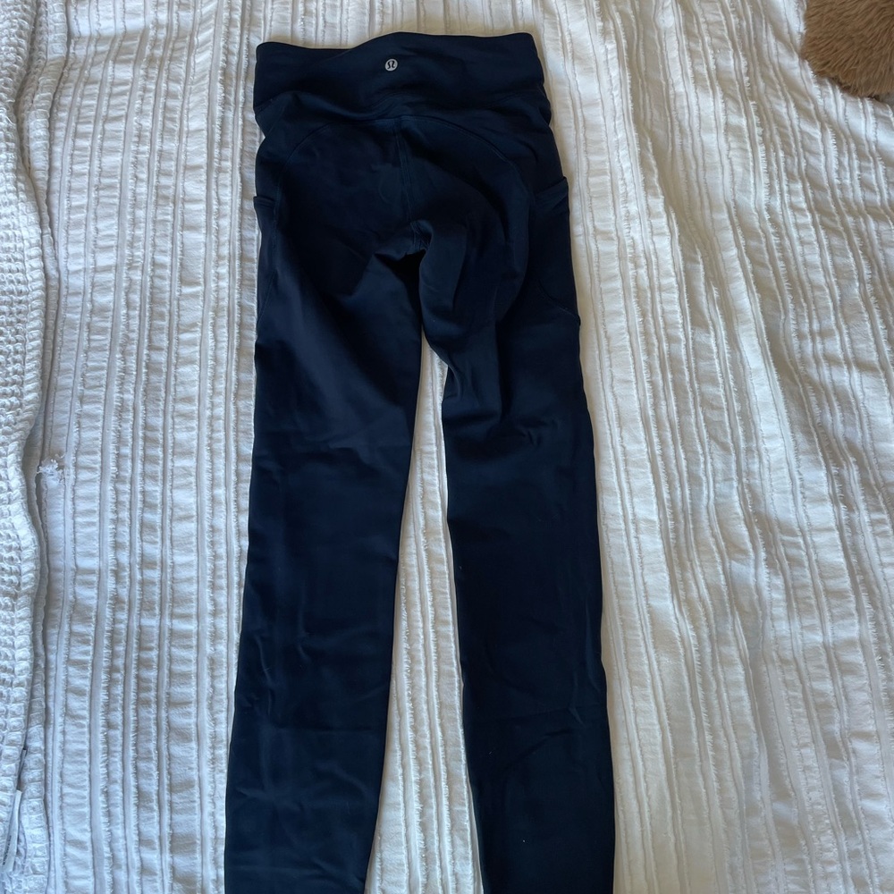 Blue lululemon high rise leggings, size 4, pockets, full length